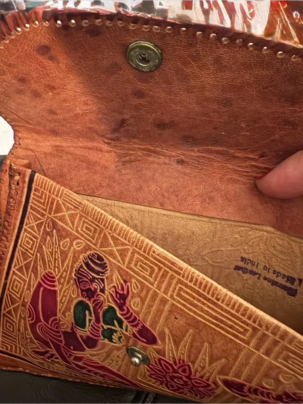 Vintage Handcrafted Shantiniketan Leather Envelope Clutch Purse Set